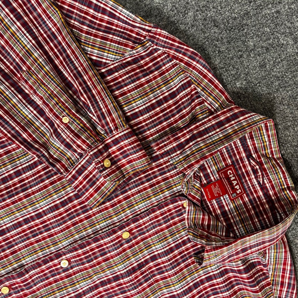 Chaps Denim Mens XL Red Plaid Button Down Shirt Long Sleeve 100% Cotton